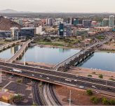 Tempe Town Lake from the air looking south toward downtown Tempe